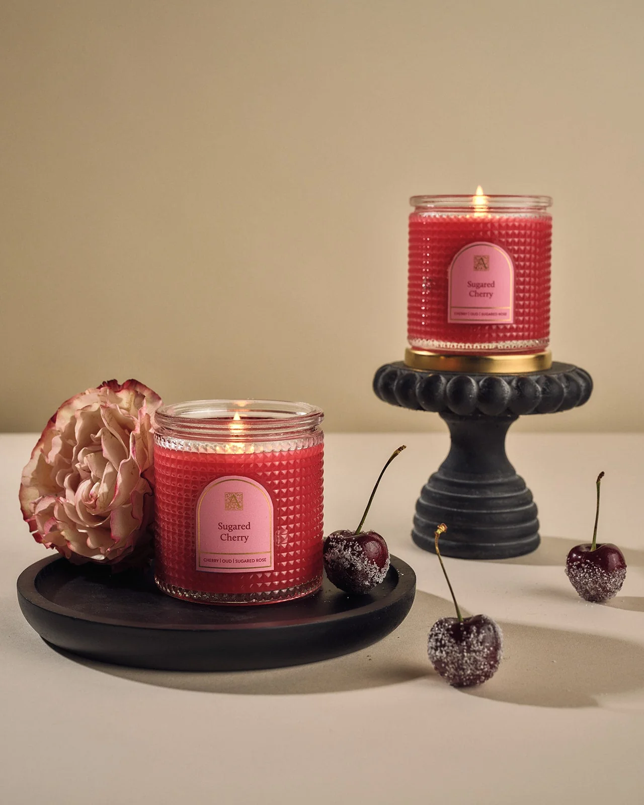 Sugared Cherry - Elegant Essentials - Textured Glass Candle - Image 3