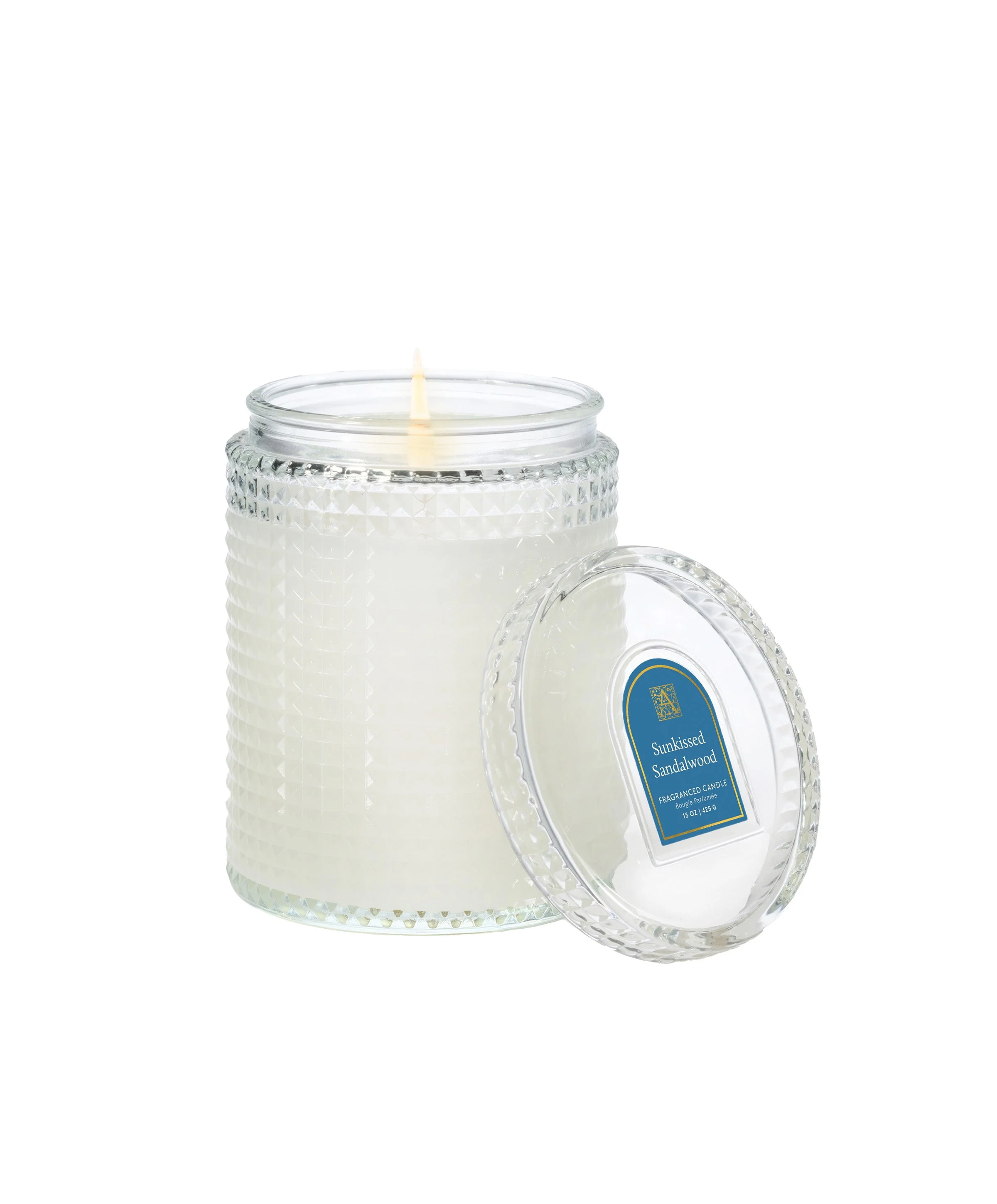 Sunkissed Sandalwood - Textured Glass Candle with Lid