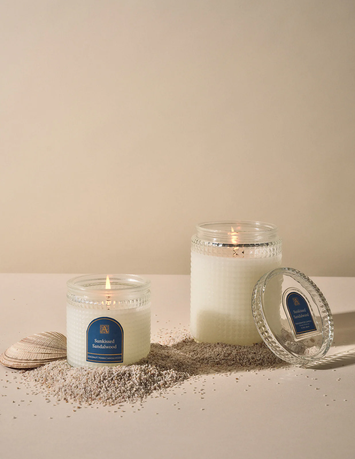 Sunkissed Sandalwood - Textured Glass Candle with Lid - Image 2
