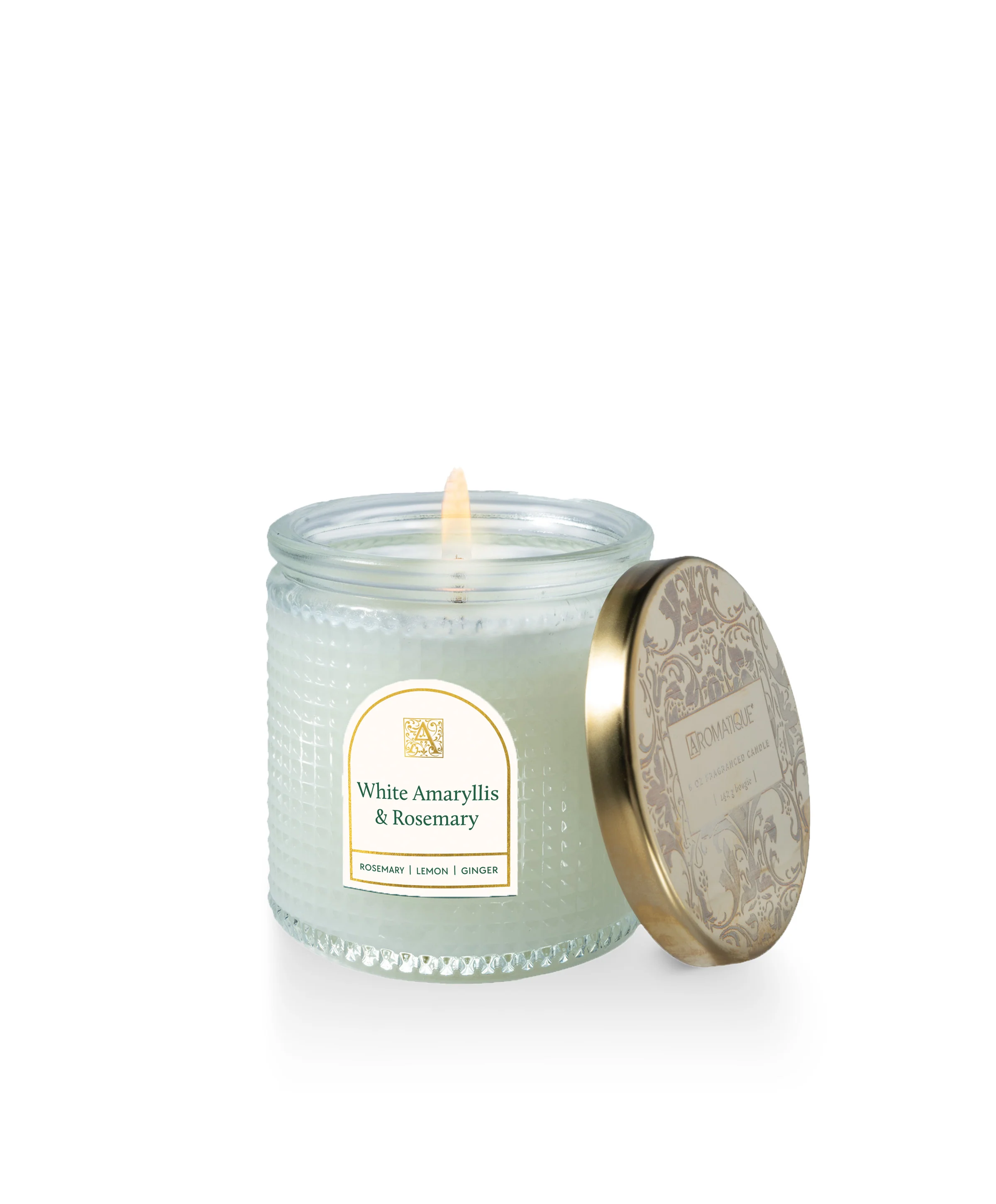 White Amaryllis & Rosemary - Textured Glass Candle
