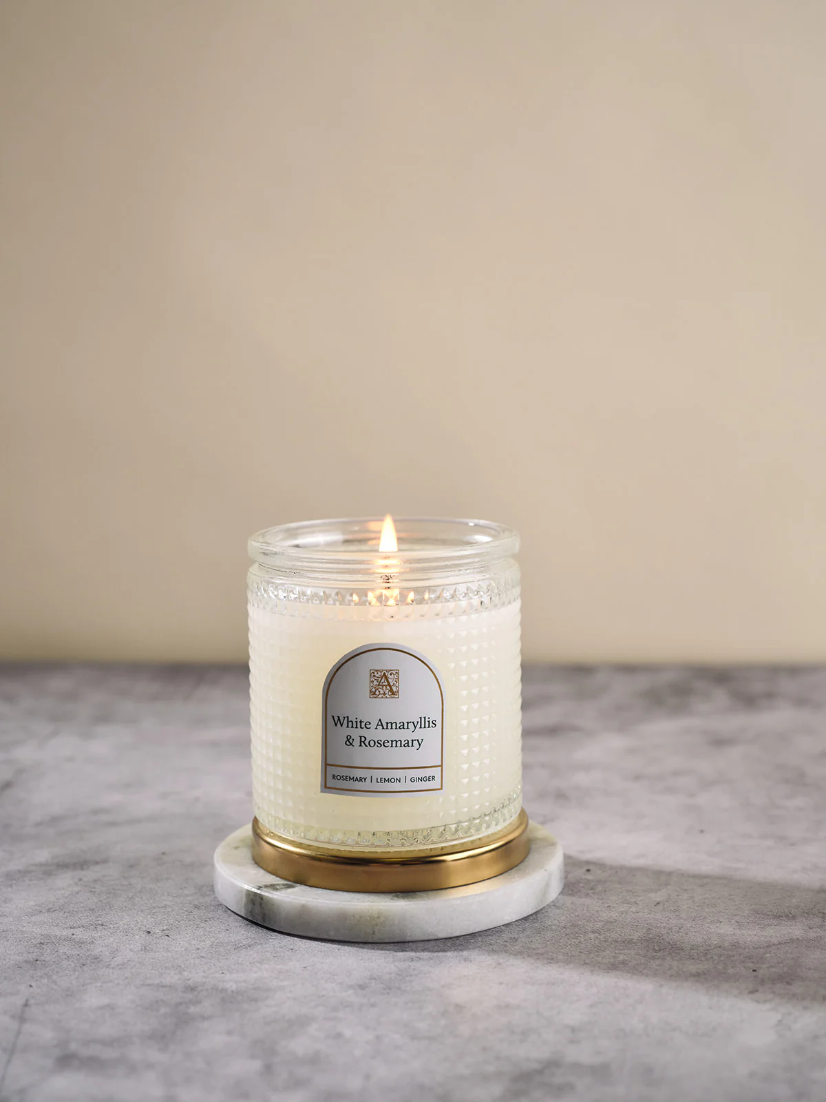 White Amaryllis & Rosemary - Textured Glass Candle - Image 2