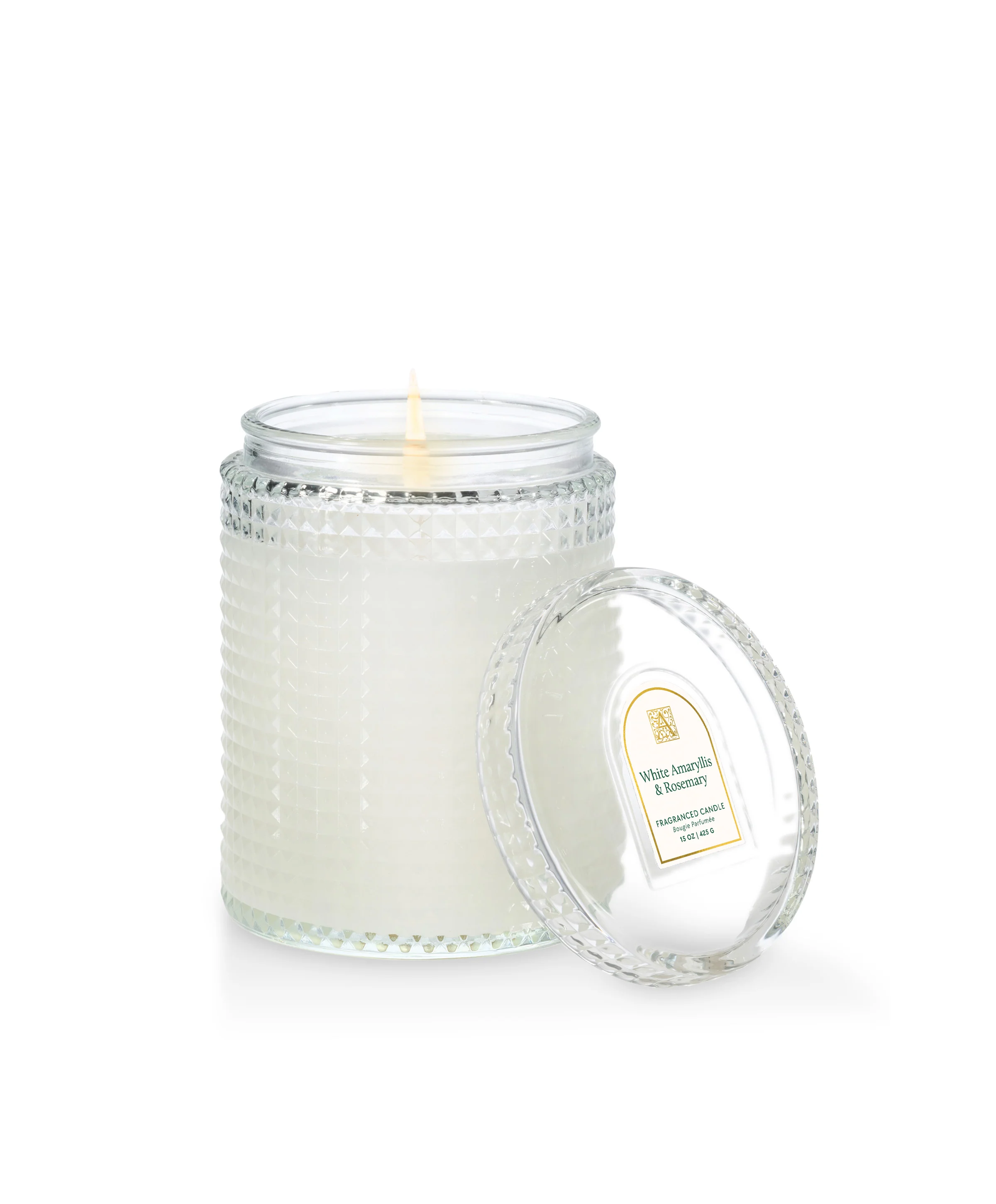 White Amaryllis - Textured Glass Candle with Lid